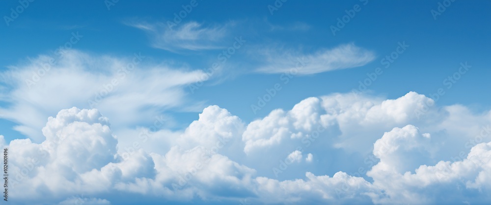 Fototapeta premium Blue sky background with white clouds. Cumulus white clouds in the blue sky.