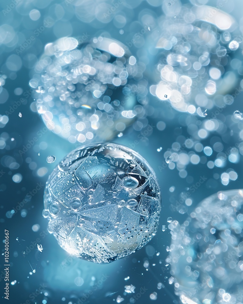 Ice water balls dropped in glass with bokeh effect. Abstract background. Ice water balls dropped in glass with bokeh effect. Abstract background.