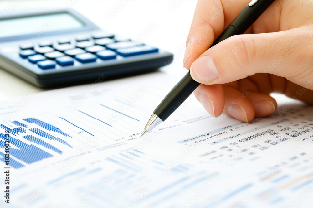 Financial expert reviewing documents calculating expenses and analyzing market trends in an office highlighting financial analysis documentation and planning for business growth. Financial expert reviewing documents calculating expenses and analyzing market trends in an office highlighting financial analysis documentation and planning for business growth.