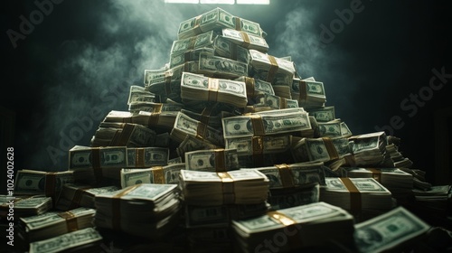 Massive pile of $12 billion in cash dark black background