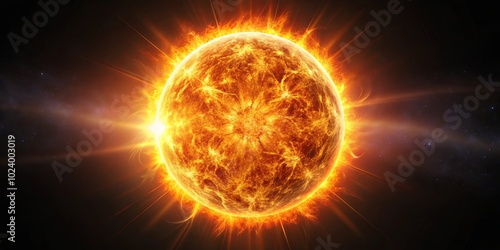 A blazing celestial body with a fiery corona, radiating energy into the vast emptiness of space