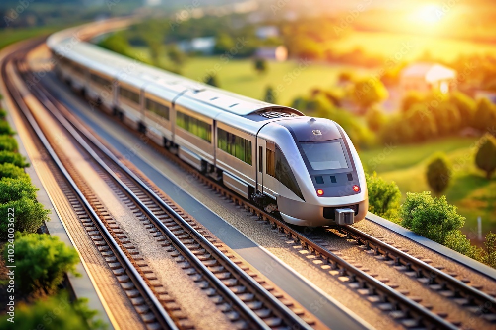 Naklejka premium High angle photorealistic scene of modern train with shallow depth of field