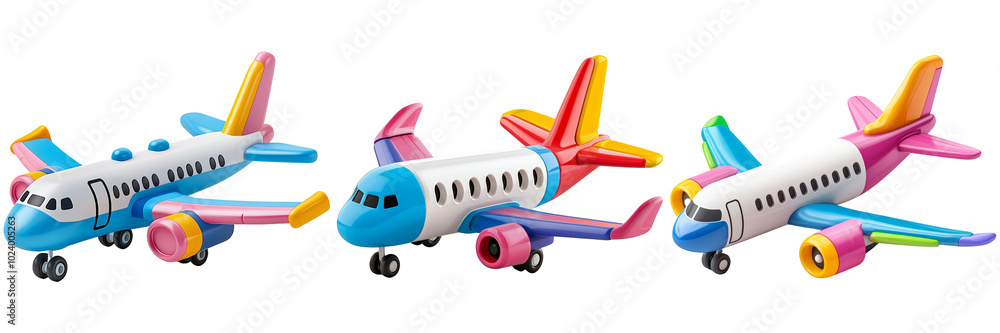 Fototapeta premium Colorful Toy Airplanes on Transparent Background