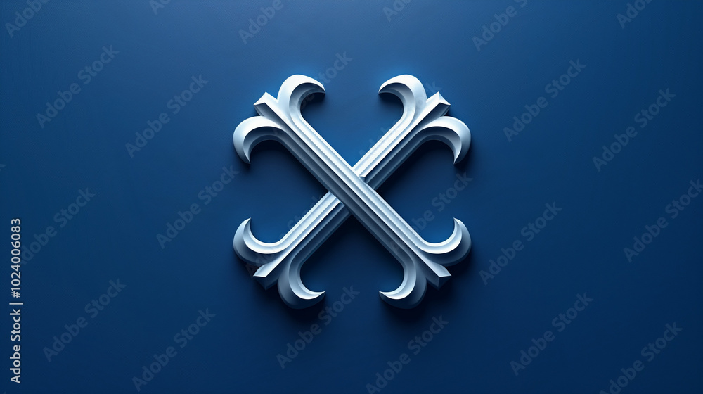Crossed silver wrenches emblem on a deep blue background. Crossed silver wrenches emblem on a deep blue background.