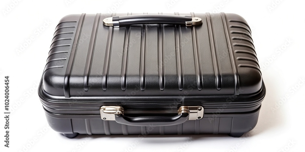 High angle view of a black suitcase isolated on white background High angle view of a black suitcase isolated on white background