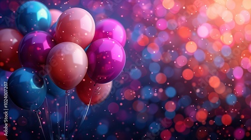 Colorful Balloons with Sparkling Bokeh Background