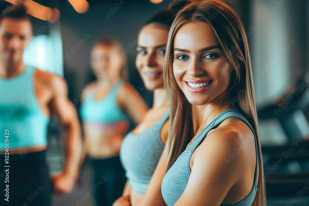 Group of sportive people in a gym. Concepts about lifestyle and sport in a fitness club Group of sportive people in a gym. Concepts about lifestyle and sport in a fitness club