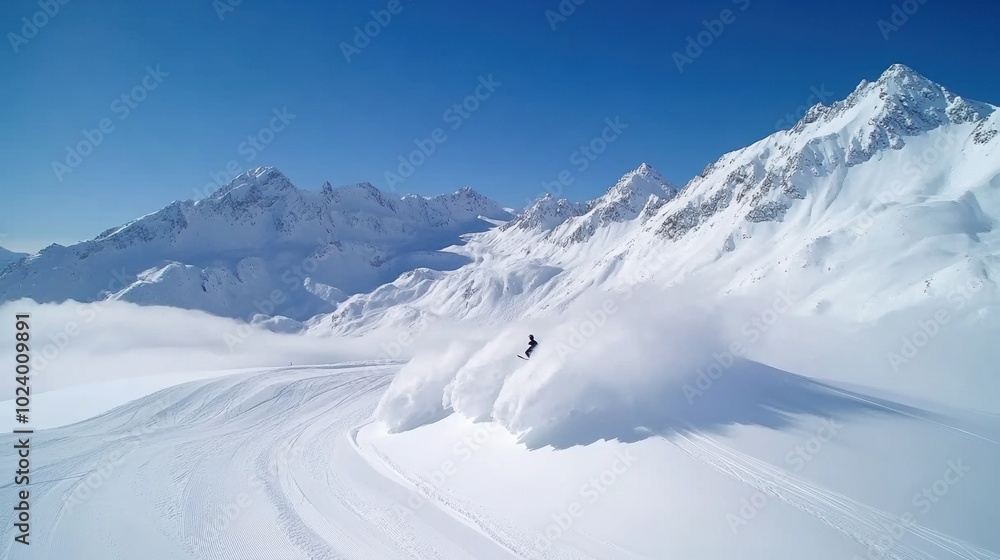 Majestic snowy mountains under a clear blue sky, showcasing winter's beauty. Majestic snowy mountains under a clear blue sky, showcasing winter's beauty.