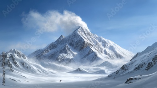 Wallpaper Mural Majestic snow-capped mountain with blue sky and wispy clouds. Torontodigital.ca