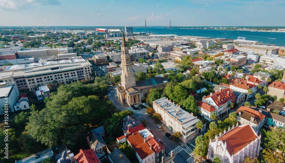Fototapeta premium St. Philips Church and historical homes in the French Quarter, Charleston, South Carolina, United States.