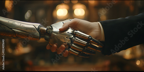 Mão robótica apertando a mão de um humano