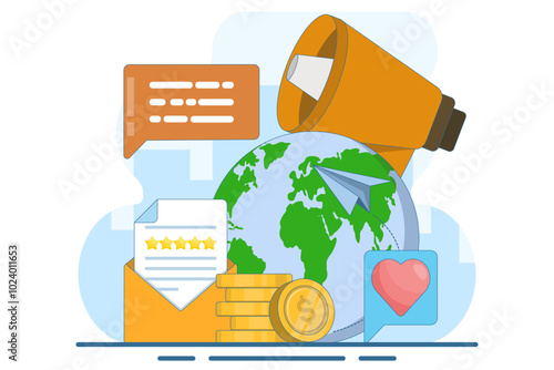 Public relations concept, marketing campaign, public relations in social media promotion. Digital marketing media management and strategy. Ideas for making announcements through mass media.