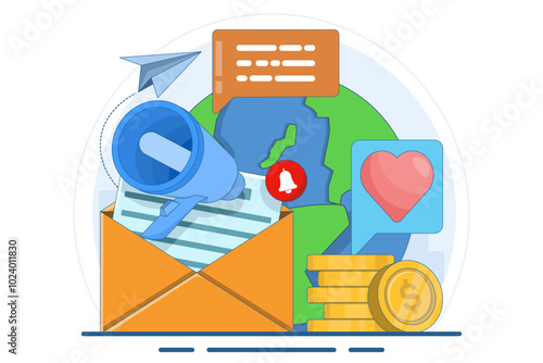 Public relations concept, marketing campaign, public relations in social media promotion. Digital marketing media management and strategy. Ideas for making announcements through mass media.