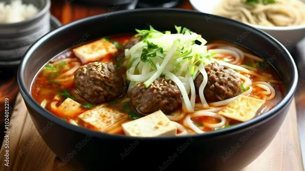 Meatball Soup with Noodles and Tofu Meatball Soup with Noodles and Tofu