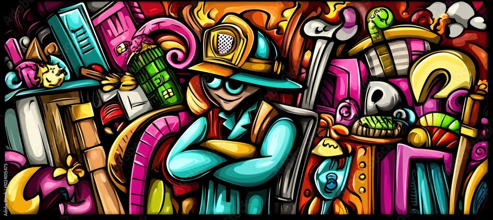 A colorful illustration featuring a confident character surrounded by vibrant objects and tools. A colorful illustration featuring a confident character surrounded by vibrant objects and tools.