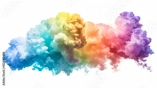 A stunning cloud burst of rainbow colors with vibrant and bright hues that explode across the sky in an abstract and energetic pattern, full movement. AI generative