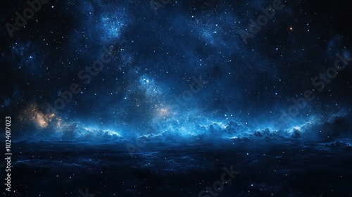 A starry night sky with clouds and stars, a mesmerizing deep blue and dark space background.