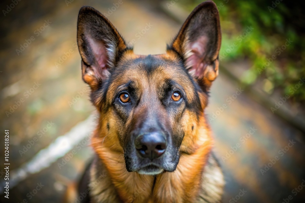 High angle view of intelligent German Shepherd with noble presence High angle view of intelligent German Shepherd with noble presence