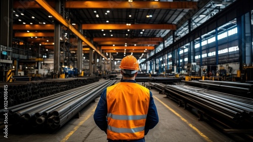 Worker in Steel Factory Inside Manufacturing Facility