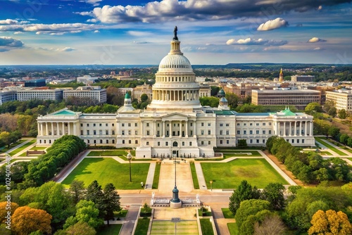 High angle view of isolated US Capitol building in Washington DC