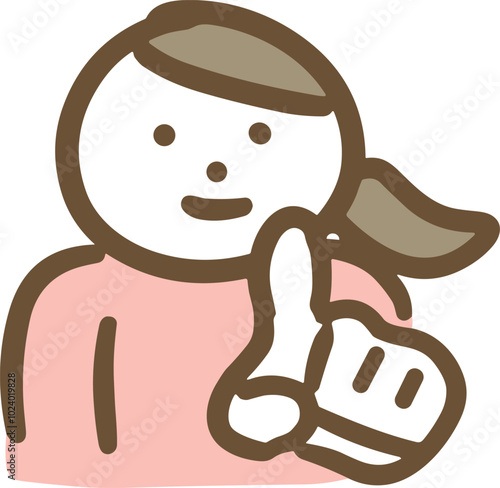 正面に向けてしっかりと指を差す女性