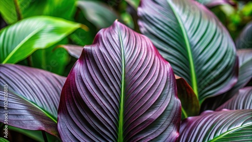 Dark purple tropical leaf of Spathiphyllum cannifolium on nature background, Spathiphyllum cannifolium, leaves, dark purple photo