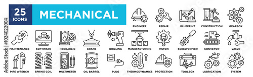 Mechanical icon collection set. Containing design  engineering, technology, industrial, engineer, equipment, industry