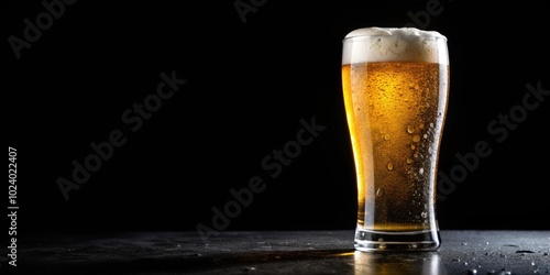 Glass of cold beer with water drops isolated on black background, beer, craft beer, cold, refreshment, alcohol, beverage, drink, frothy