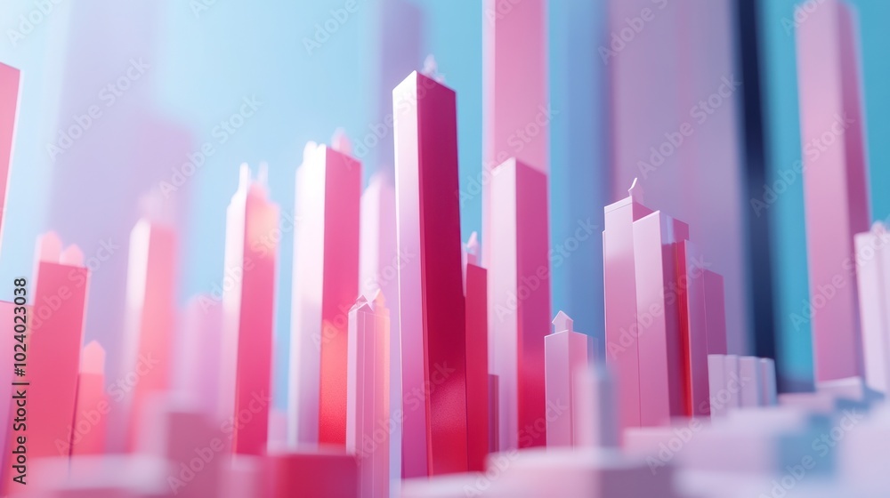 Abstract Minimalist Cityscape with Pink and Blue Towers Abstract Minimalist Cityscape with Pink and Blue Towers