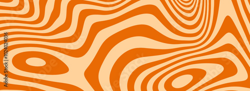 Retro caramel liquid texture. Tasty salted caramel dessert background. Wavy swirl candy pattern for poster, cover, banner, pamphlet, flyer. Orange nougat hippie wallpaper in 60s or 70s style. Vector