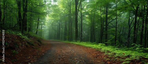Lush Green Forest Pathway in Morning Light