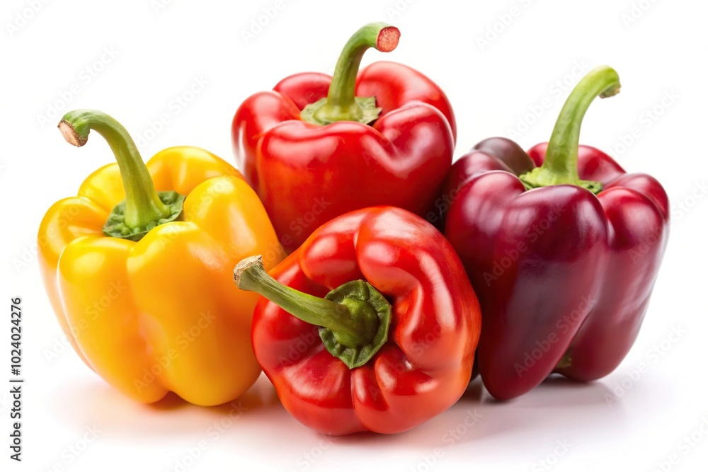 High angle view of sweet red and yellow pepper paprica isolated on white background High angle view of sweet red and yellow pepper paprica isolated on white background