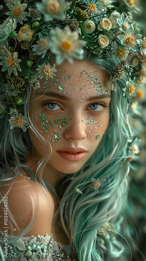 Enchanted Beauty: A Portrait of a Woman with a Floral Crown Enchanted Beauty: A Portrait of a Woman with a Floral Crown