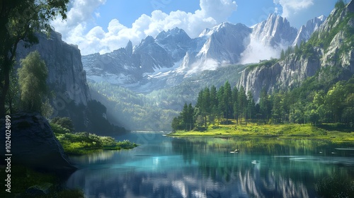 Tranquil Mountain Lake with a Calm Reflection