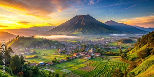 Beautiful mountain view in Sembalun village during sunrise, mountain, view, Sembalun, village, morning, sunrise, landscape photo