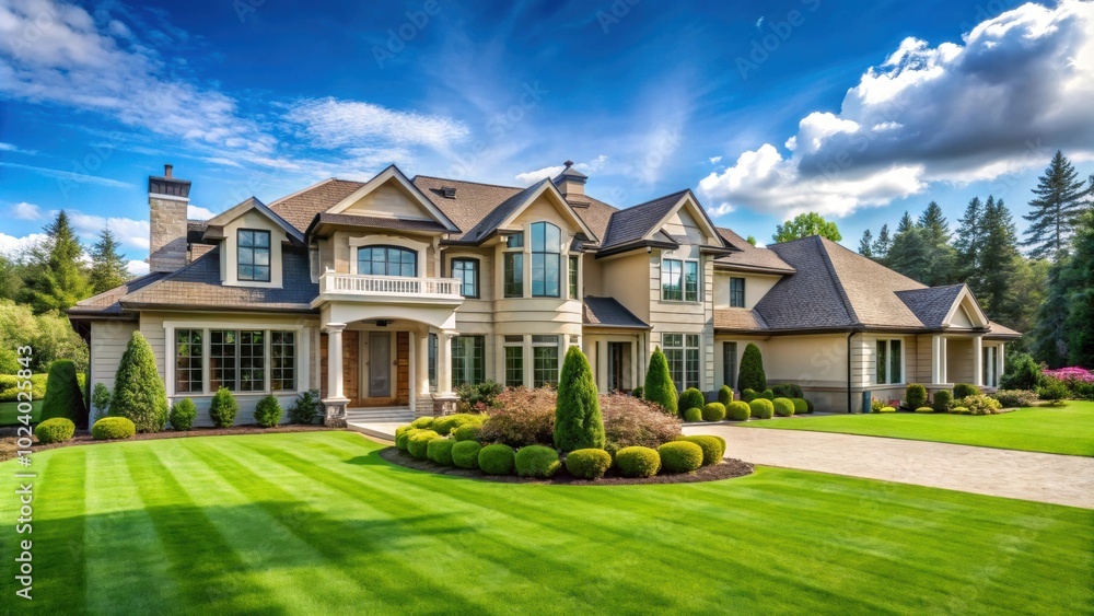Luxurious residence with a green lawn and beautiful expensive mansion exterior, luxury, residence, green lawn, expensive Luxurious residence with a green lawn and beautiful expensive mansion exterior, luxury, residence, green lawn, expensive