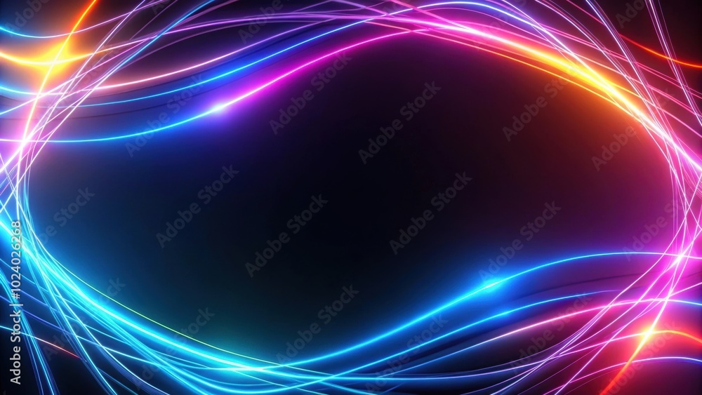 Obraz premium Neon glowing dynamic lines on black background, render, abstract, neon, wallpaper, glowing, lines, dynamic, black