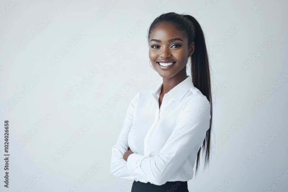 In a studio setting, African American women in white professional attire embody leadership and success, perfect for corporate visuals promoting diversity and inclusion. In a studio setting, African American women in white professional attire embody leadership and success, perfect for corporate visuals promoting diversity and inclusion.