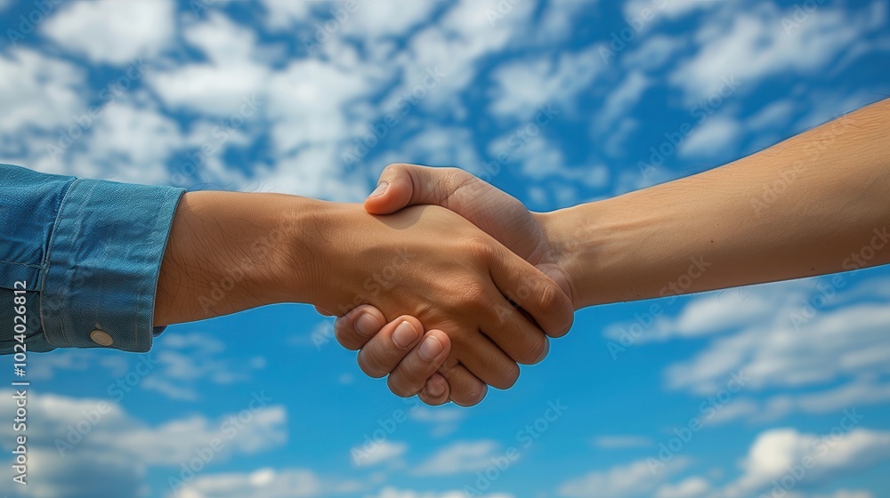 Hands Shaking Under a Bright Blue Sky Hands Shaking Under a Bright Blue Sky