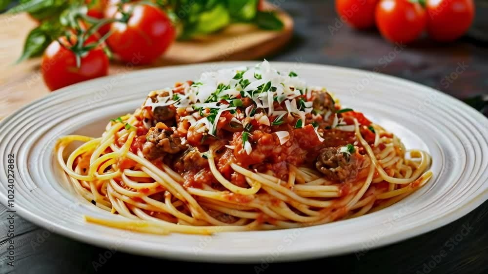 A Plate of Spaghetti with Tomato Sauce and Meat A Plate of Spaghetti with Tomato Sauce and Meat