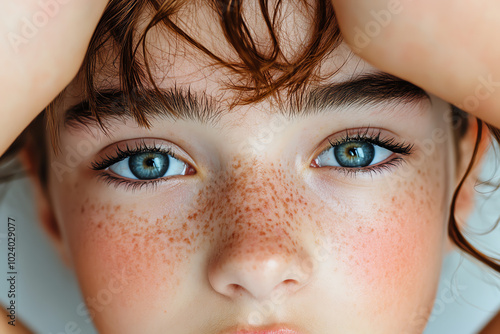 Close-up portrait of a child with freckles. photo