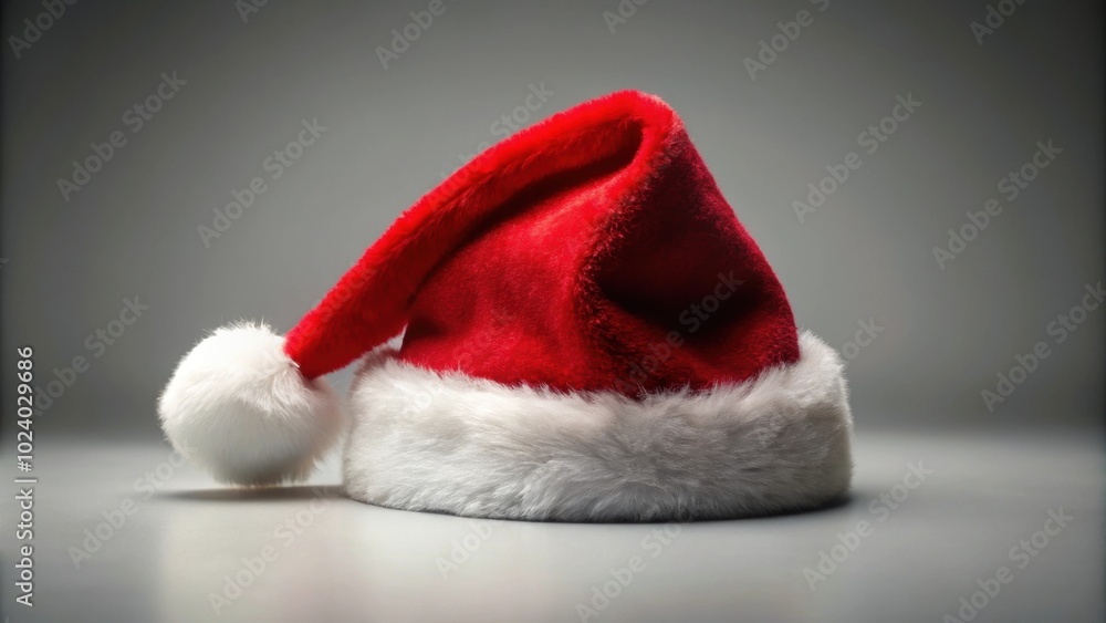 Festive Christmas santa hat isolated on a plain background, holiday, Santa Claus, red, white, seasonal Festive Christmas santa hat isolated on a plain background, holiday, Santa Claus, red, white, seasonal