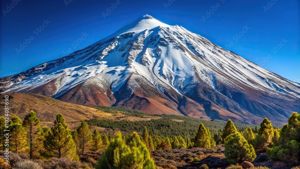 Fototapeta premium Highest peak of Canary Island Pico del Teide with snowy desert around