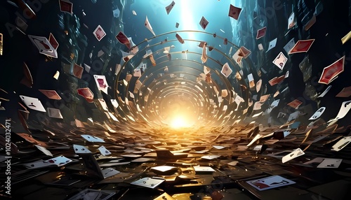 ゲーム背景　舞い散るトランプ風カードの攻撃エフェクトモーション戦闘シーン	
