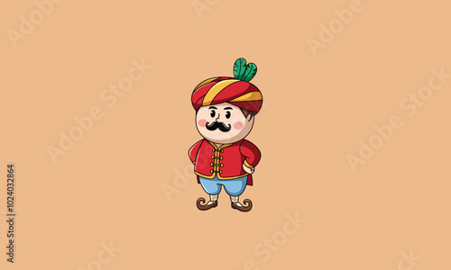 Cartoon character in traditional attire with a turban and mustache