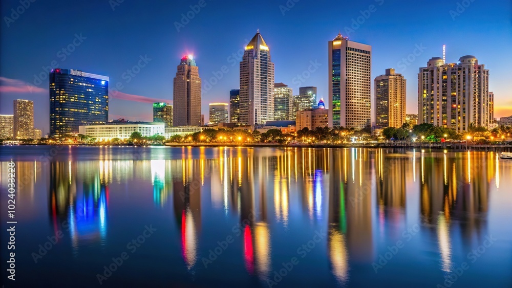 Naklejka premium Historic downtown area with minimalist architecture at night in San Diego, California, USA