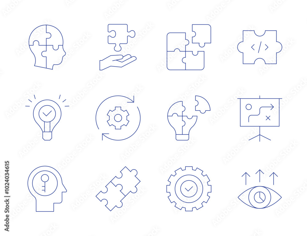 Solution icons. Thin Line style, editable stroke. problem solving, programming, solutions, strategy, puzzle, solution, visionary Solution icons. Thin Line style, editable stroke. problem solving, programming, solutions, strategy, puzzle, solution, visionary