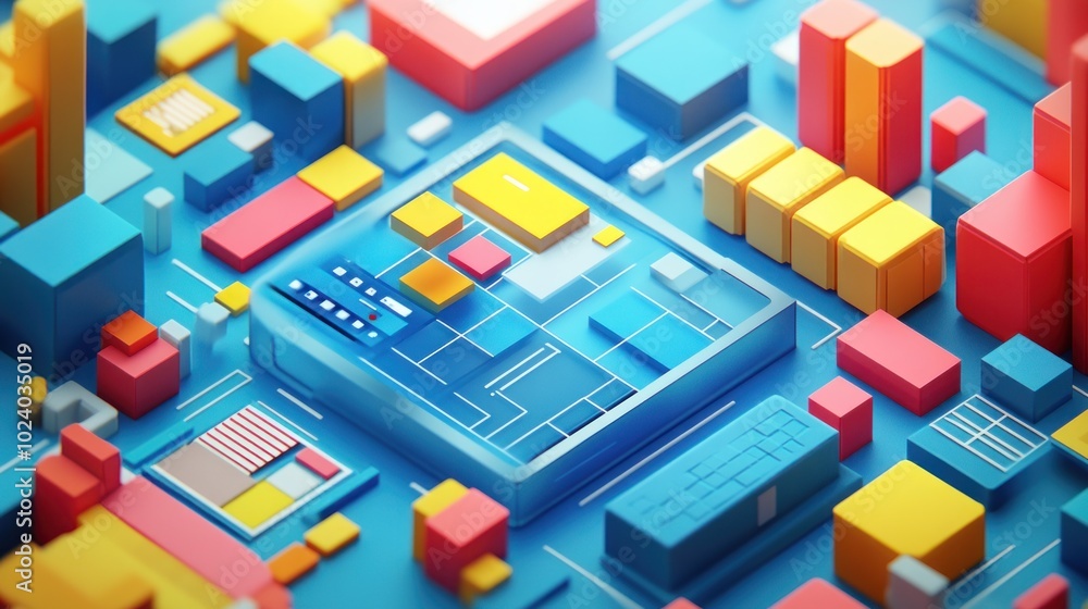 A colorful 3D cityscape model showcasing buildings and streets in a vibrant layout. A colorful 3D cityscape model showcasing buildings and streets in a vibrant layout.