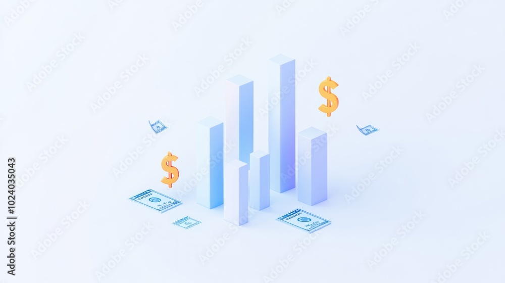 A 3D graphic illustrating financial growth with bar charts and currency symbols. A 3D graphic illustrating financial growth with bar charts and currency symbols.