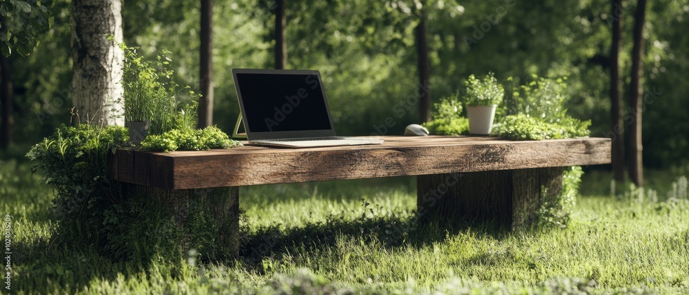 Peaceful park bench transform into outdoor office Peaceful park bench transform into outdoor office
